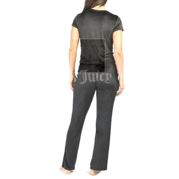 Juicy Couture Womens Black Velvet Rhinestone Top And Pants 2 Pc Sets Sz XL New - Picture 2 of 7